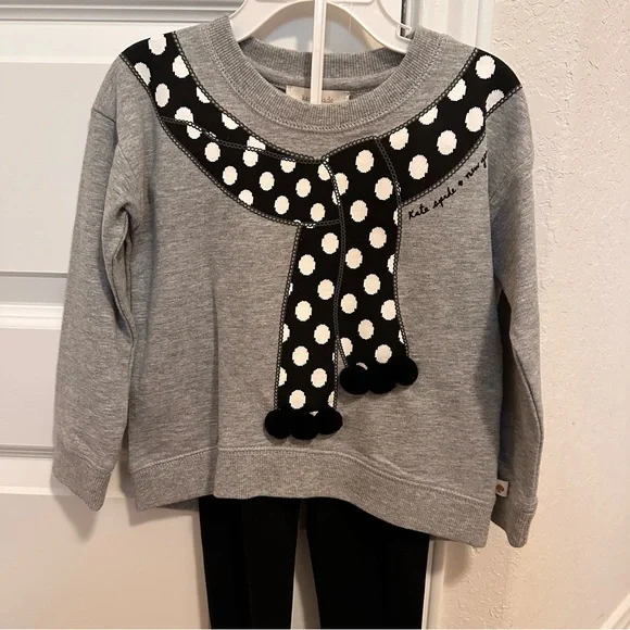 Kate Spade Gray Sweatshirt with Polka Dot Scarf Design 3T, NWT - Picture 1 of 4